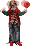 Hourleey 5.3FT Halloween Animatronics Clown Decorations, Sound Activated Standing Animated Clown with Lighted
