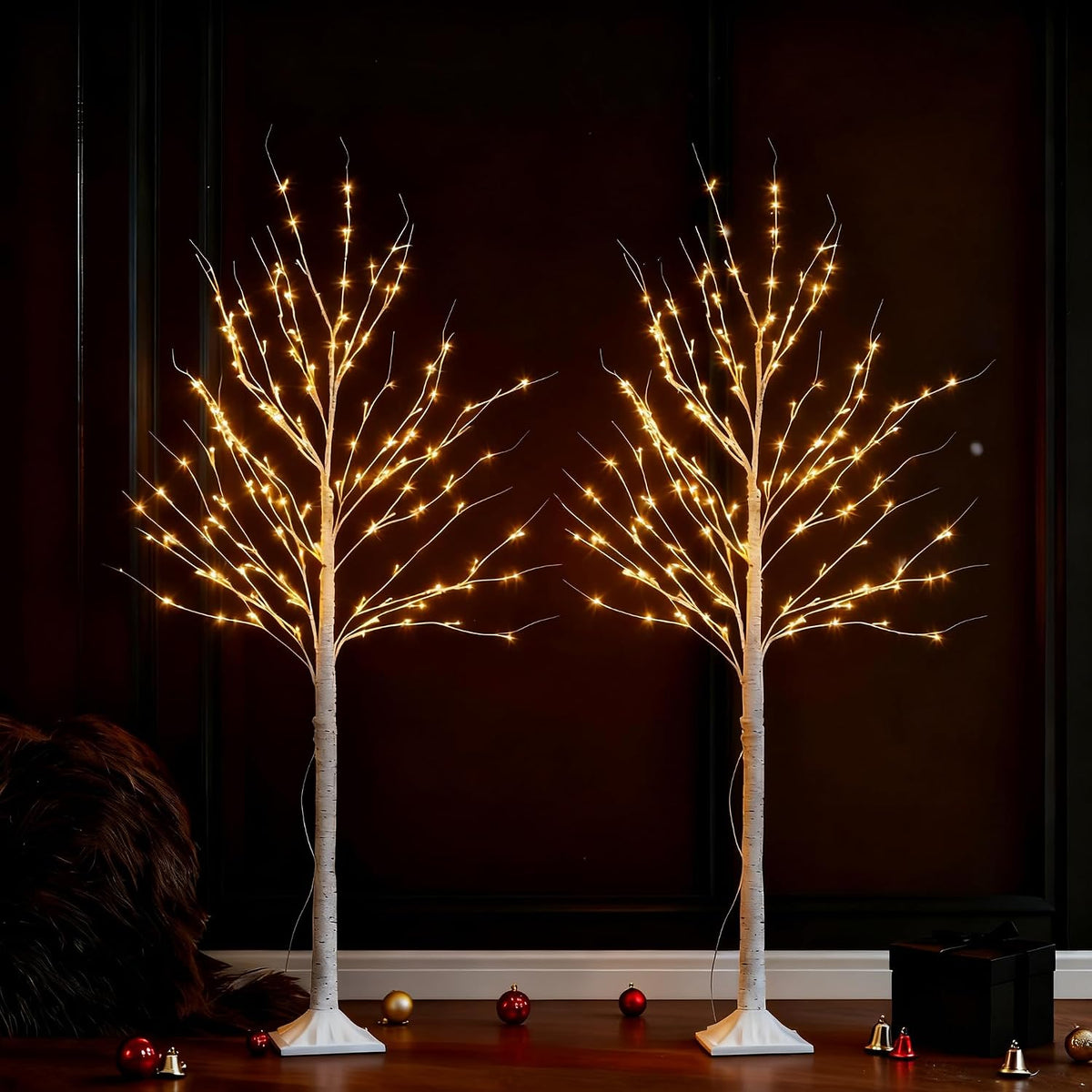 Wexo Palindrog Lighted Birch Tree, 2 Pack 6 FT Prelit White Artificial Christmas Trees with Total 288 Warm
