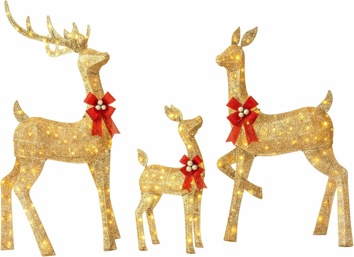 Jingle Joy 3-Piece Large Lighted Christmas Deer Family Set 5Ft Outdoor Yard Decoration with 210 LED Lights,