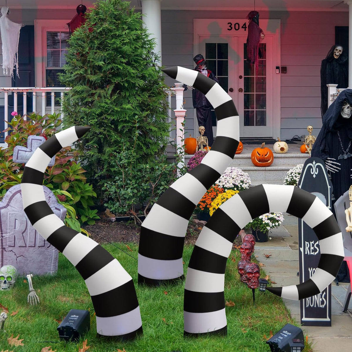 Kittmip 3 Pcs Halloween Inflatable Worm Yard Decoration with Built-in LED / 6 ft Lighted Giant, Black,