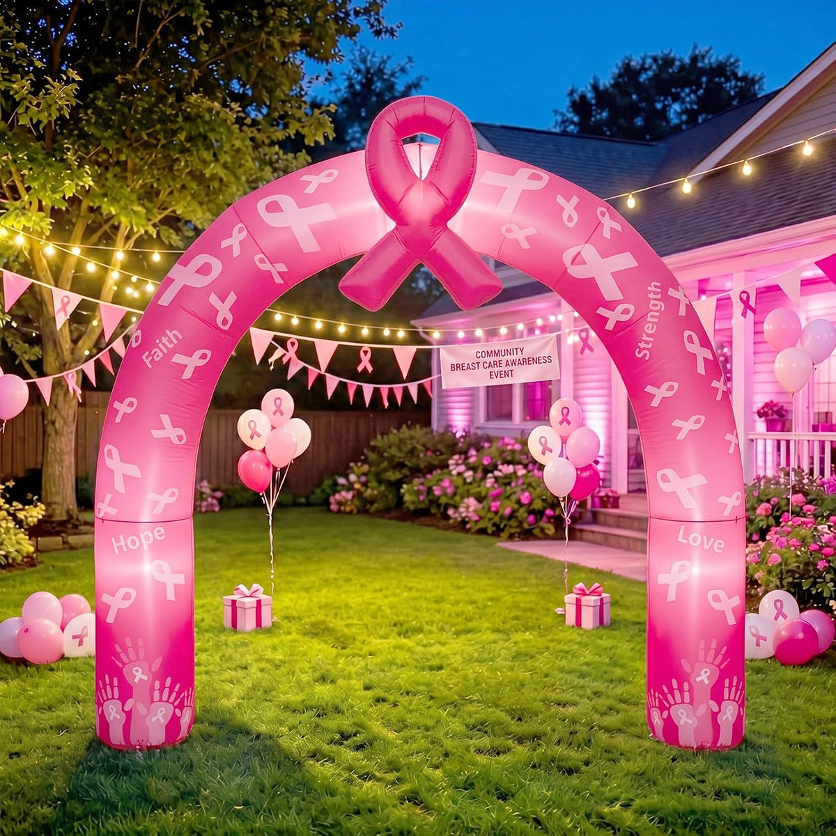 Shappy 9ft Breast Cancer Awareness Inflatable Arch Decorations LED Lights / Pink Ribbon Blow up Archway,