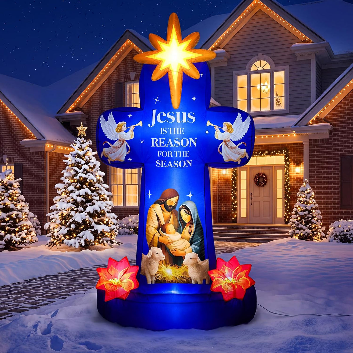 7 FT Christmas Inflatables, Nativity Scene Outdoor Christmas Decorations / Christmas Inflatable Nativity
