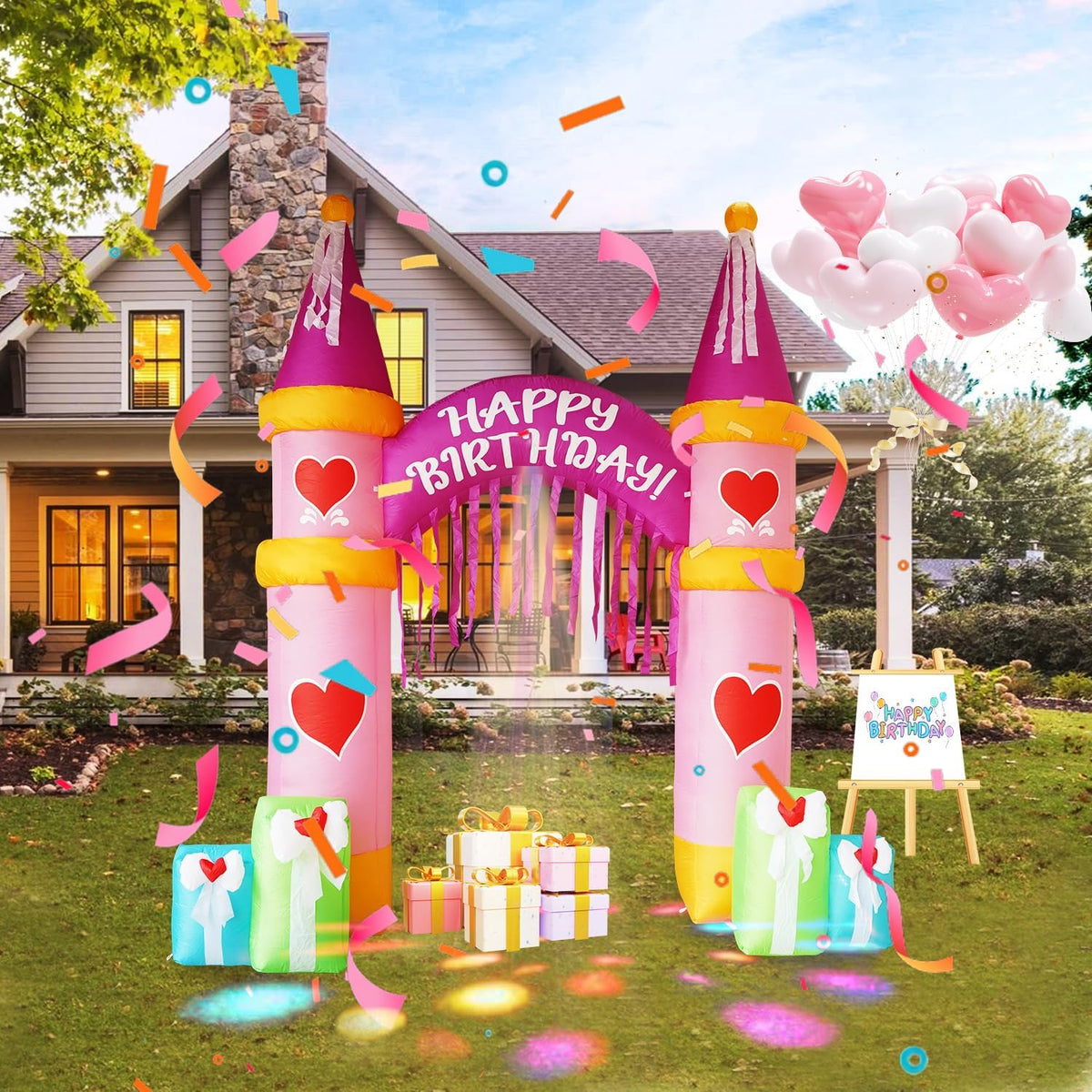 HZGDEJTG 10FT Birthday Arch Outdoor Inflatable Decoration with LED Lights