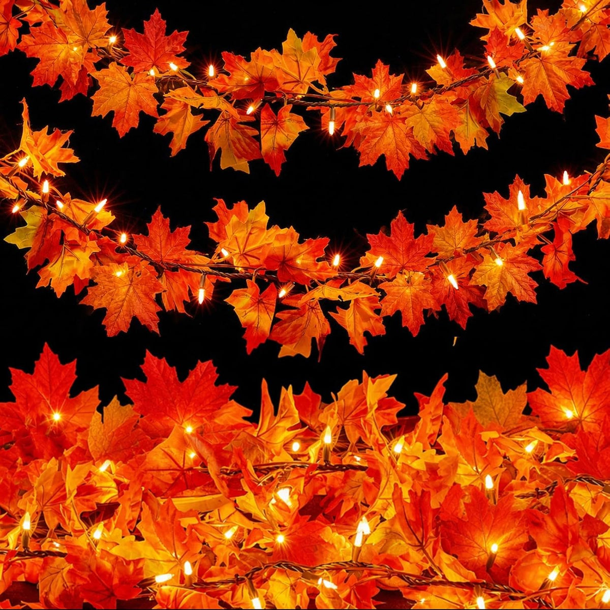 Fall Decor Fall Decorations for Home 9FT Plug In Fall Garland with Lights 50 Orange Bulbs Connectable Lighted