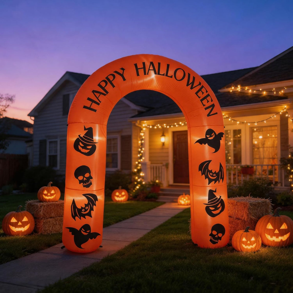 Luxepick 7.5FT Halloween Inflatable Archway with LED Lights / Happy Halloween Blow up Arch Entrance Decor for