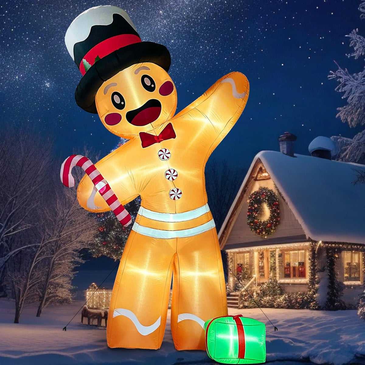 OurWarm 12FT Christmas Inflatables, Giant Gingerbread Christmas Decorations / Gingerbread Inflatable Christ