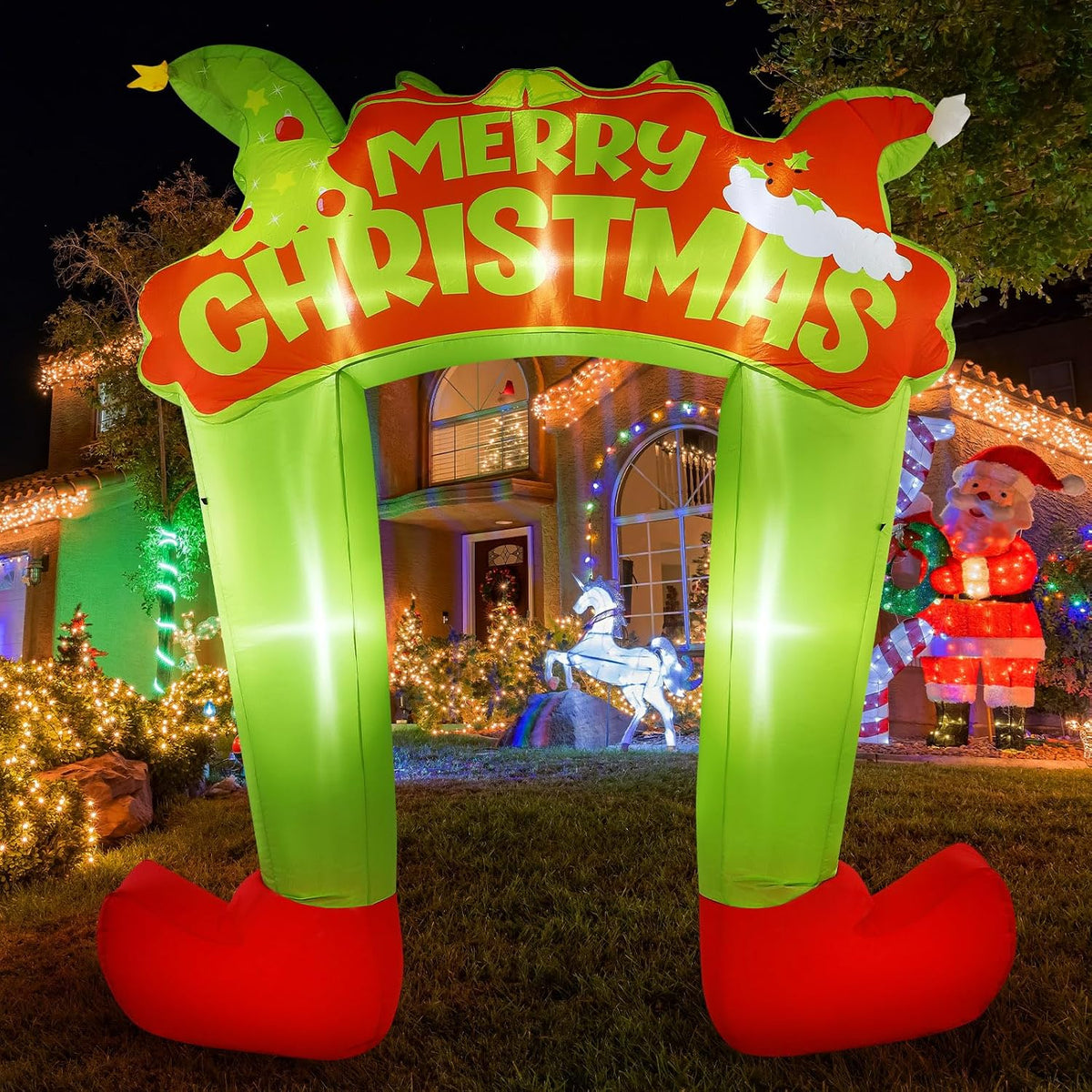 Lenwen 10 ft Christmas Green Furred Troublemaker Inflatable Arch Decoration / Christmas Green Big Monster Leg