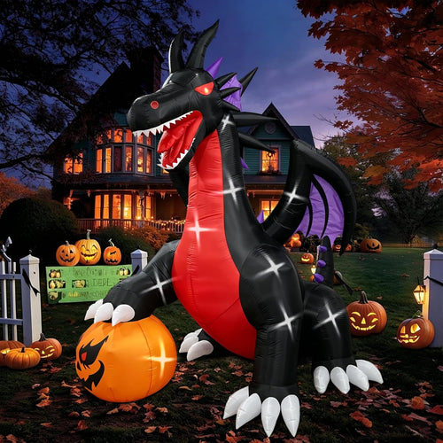 10Ft Halloween Inflatable Dragon Outdoor Blow Up Holiday Yard Decorations / Built-in 17 LED Lights, Giant